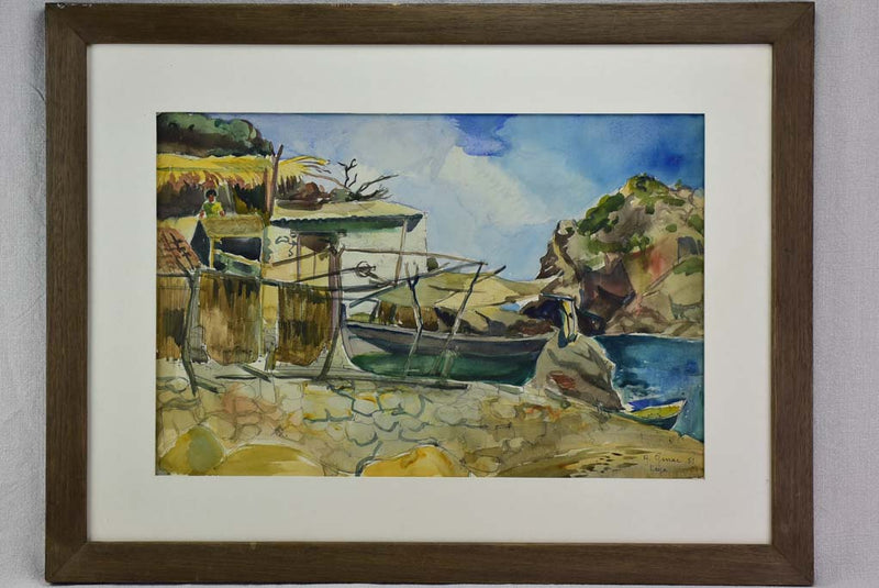 Mid century watercolor coastal scene 30" x 22½"