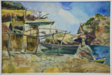 Mid century watercolor coastal scene 30" x 22½"