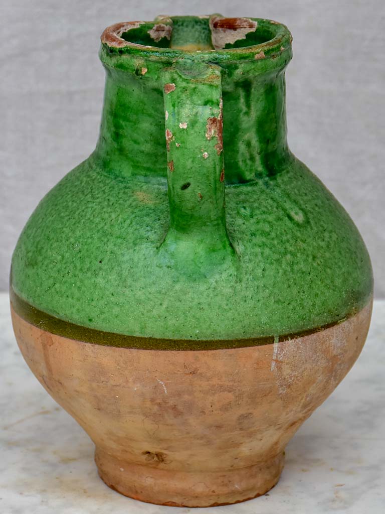 Antique French pitcher with matte green glaze