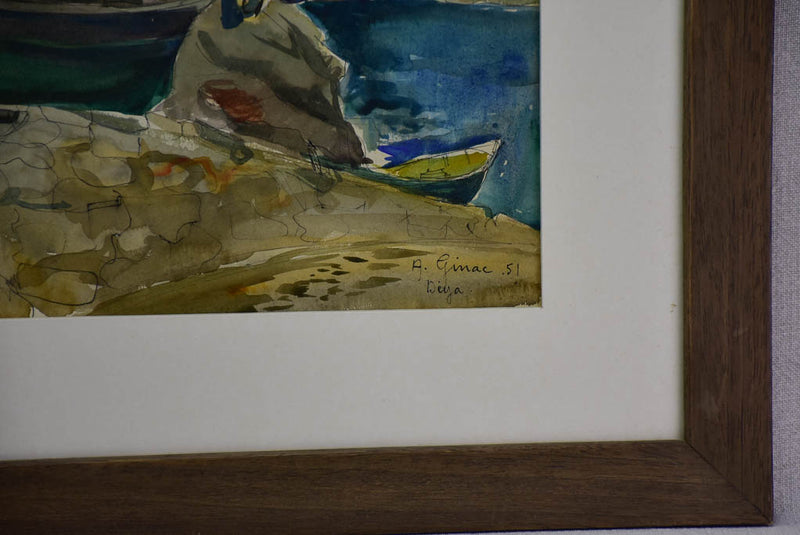 Mid century watercolor coastal scene 30" x 22½"