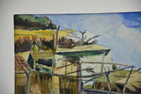 Mid century watercolor coastal scene 30" x 22½"