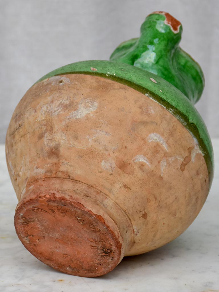 Antique French pitcher with matte green glaze