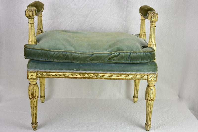 18th Century French bench seat with velvet upholstery