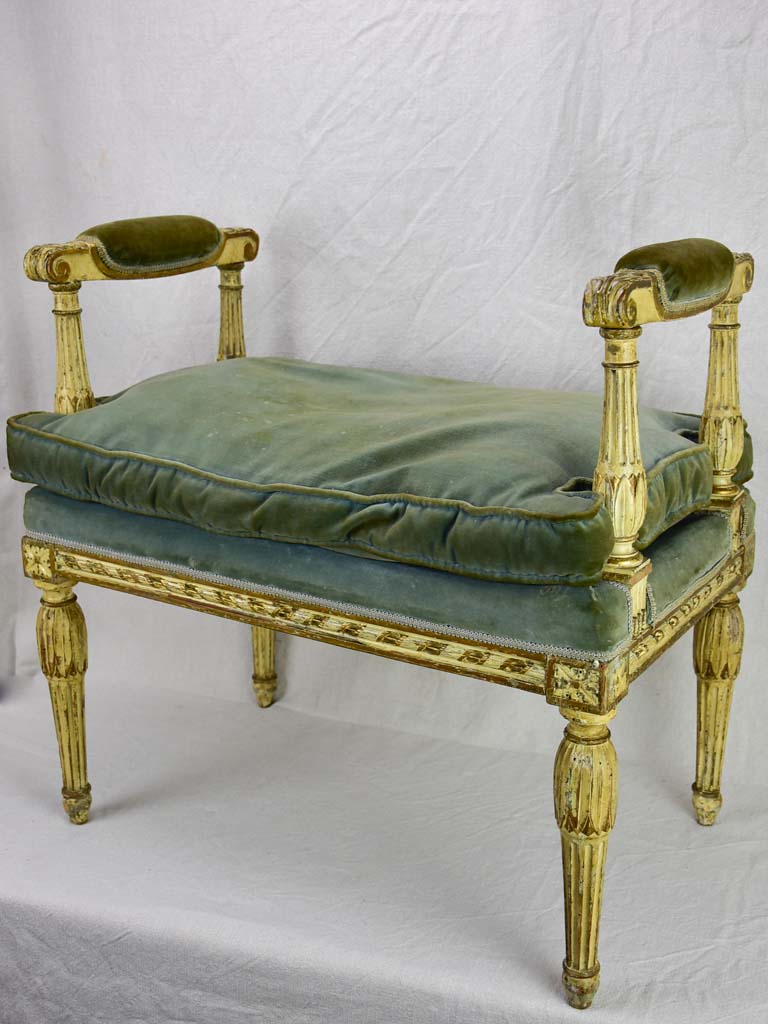 18th Century French bench seat with velvet upholstery