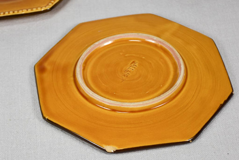 1950s octagonal Vallauris dinner set with yellow ocher glaze