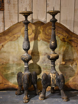 Pair of large wooden antique Italian altar candlesticks