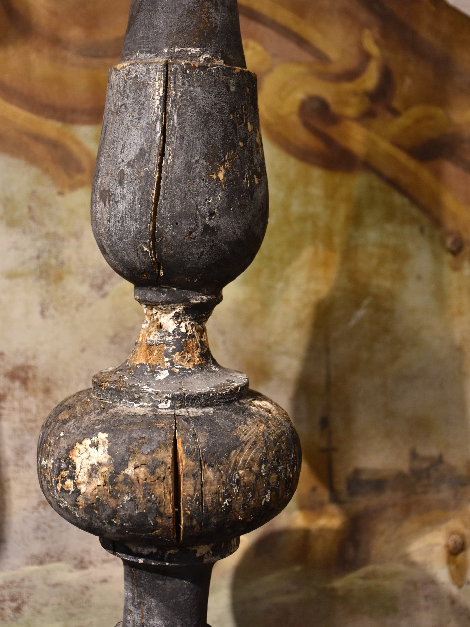 Antique altar candlesticks, wooden, Italian (two)