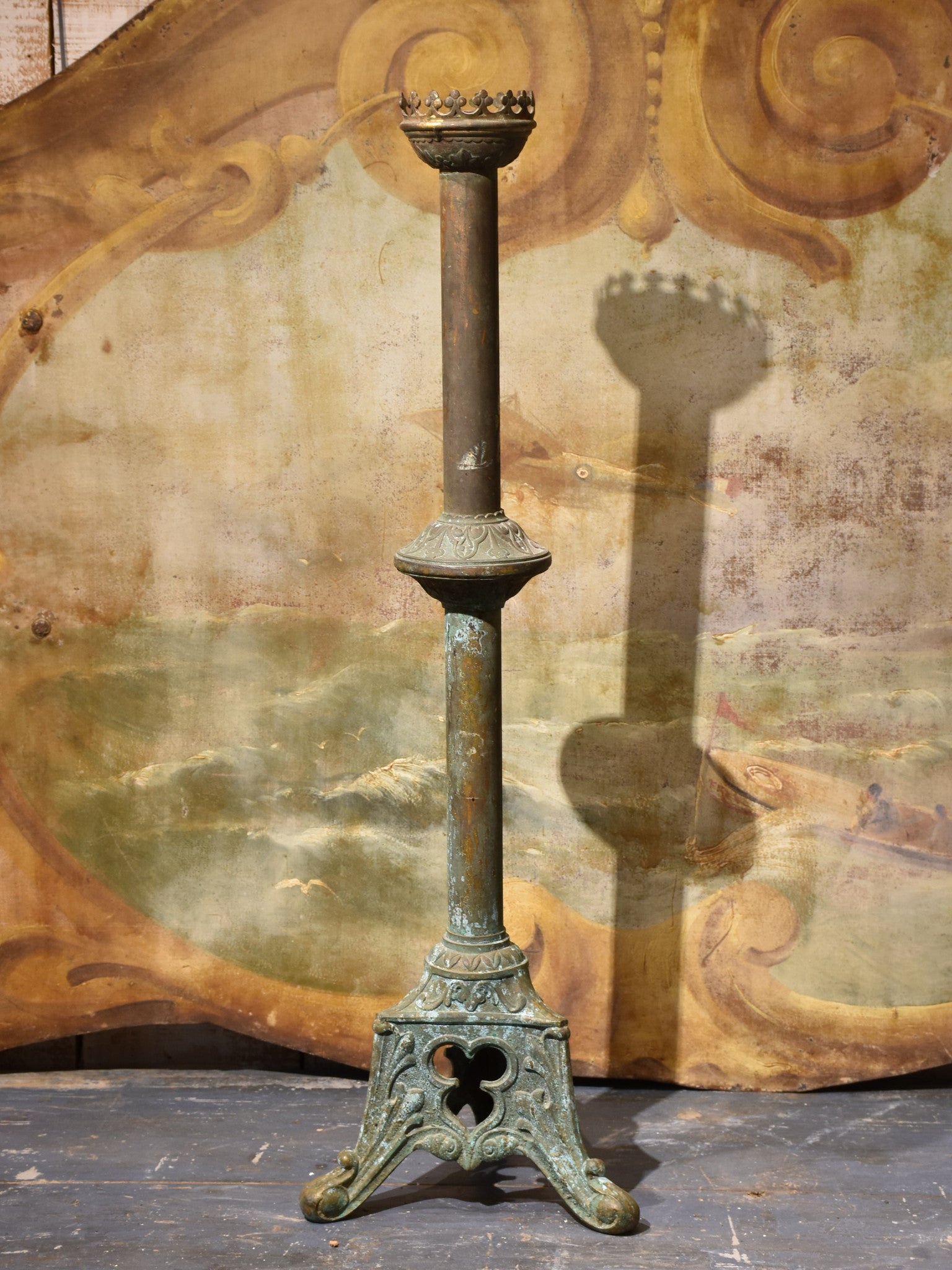 Large antique French candlestick - copper