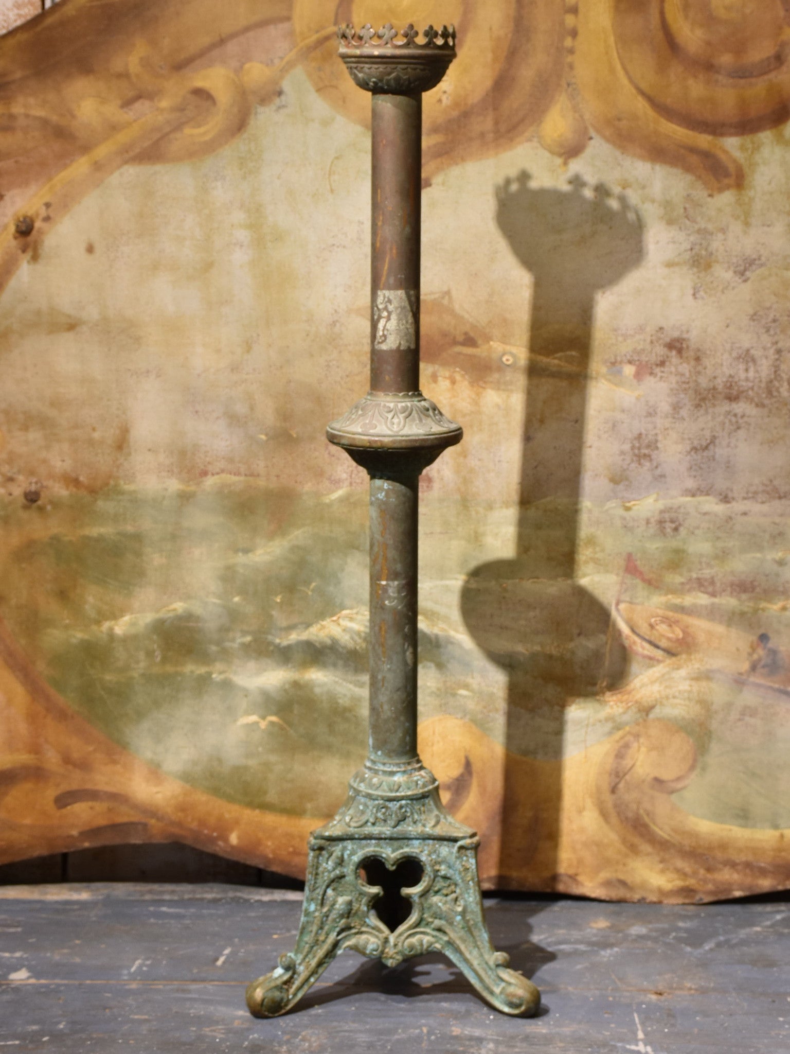 Large antique French candlestick - copper