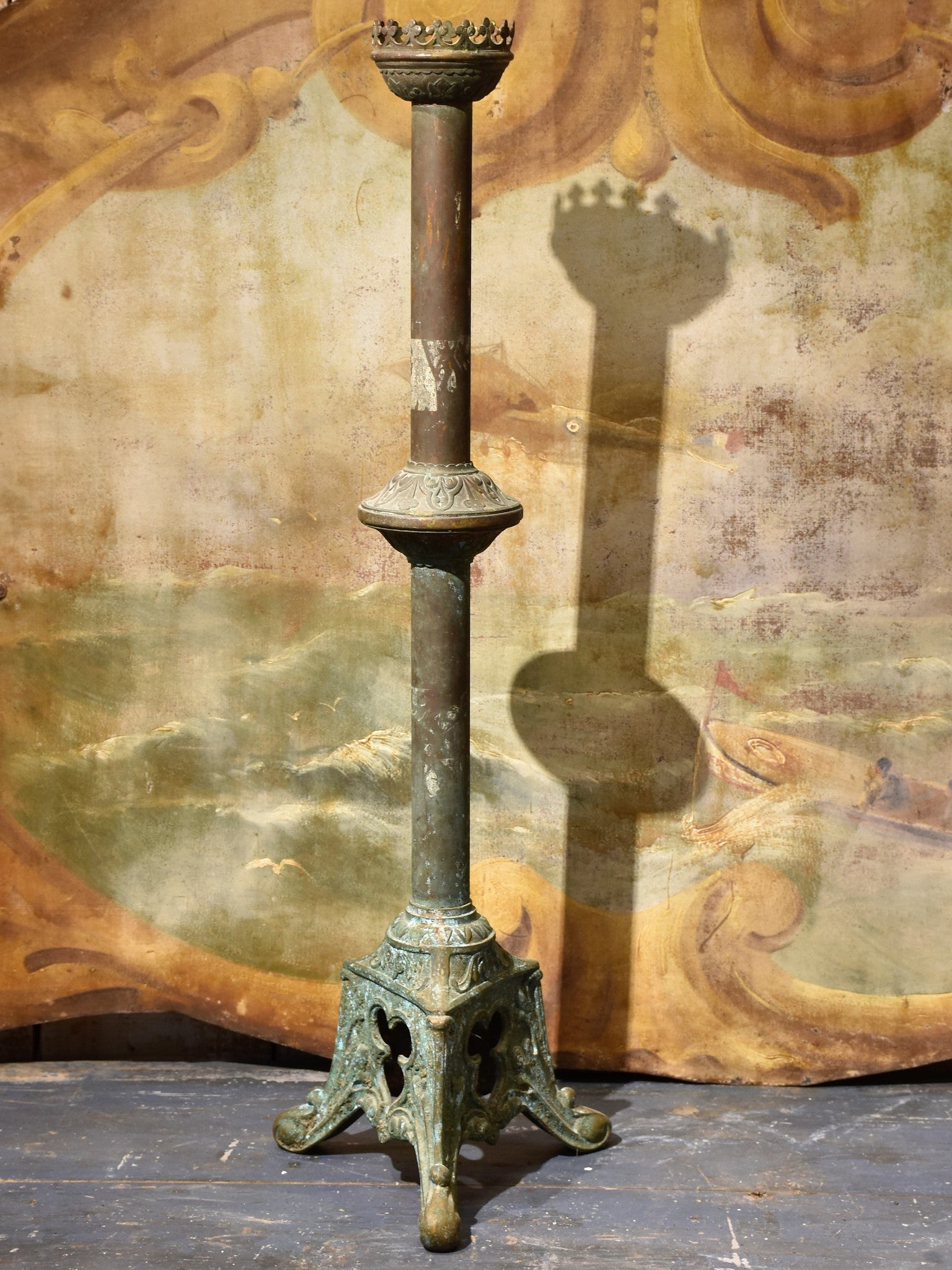 Large antique French candlestick - copper
