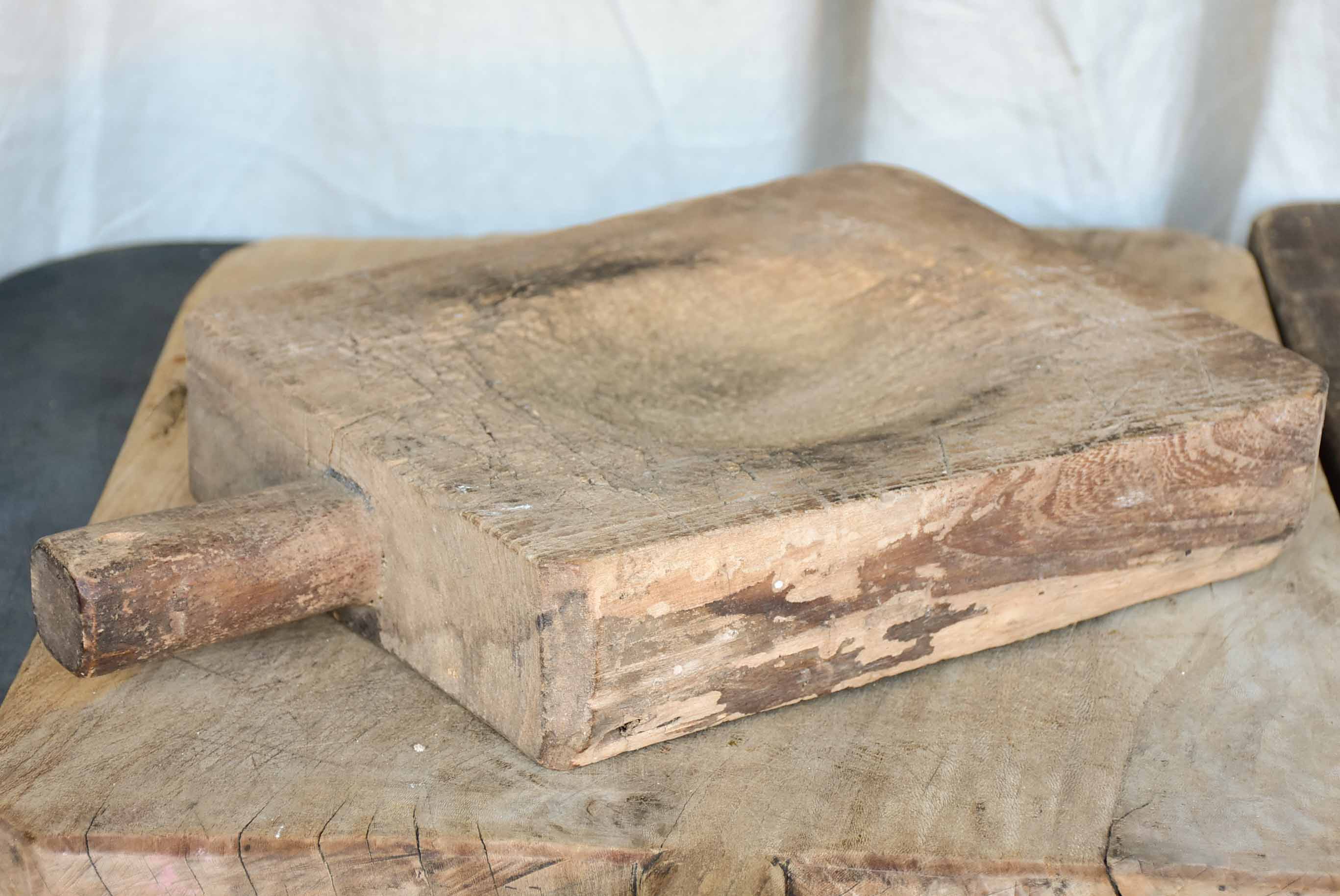 Antique French cutting board with worn surface 15 ¼''