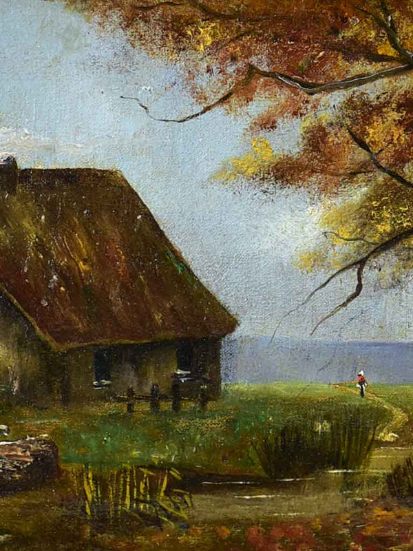 Antique bucolic Normandy landscape painting