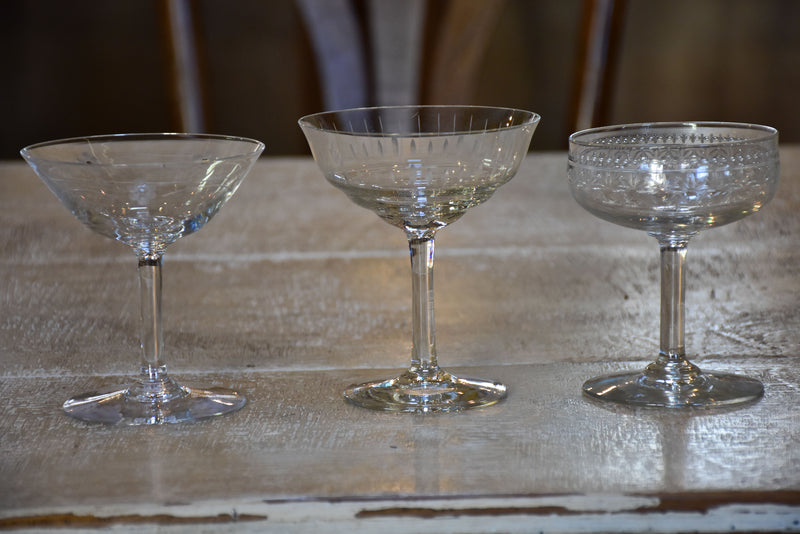 Set of French 19th Century Cut Crystal Champagne Flutes - Fireside Antiques
