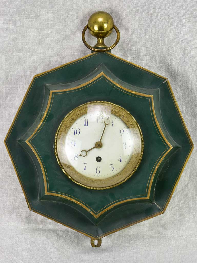 Green antique French clock from the early 20th century 15"