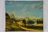 19th Century landscape painting. Oil on canvas, likely Swiss 17¼ x 14¼""