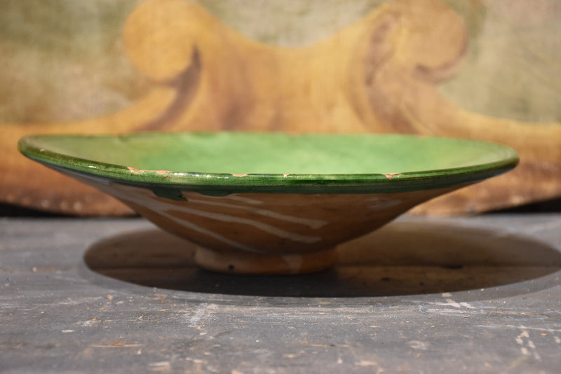 Antique ceramic bowl (vire-omelette) green glaze