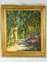 RESERVED JR Antique French painting of a farmhouse in a forest - oil on canvas. Signed A. Bailly 19" x 22"