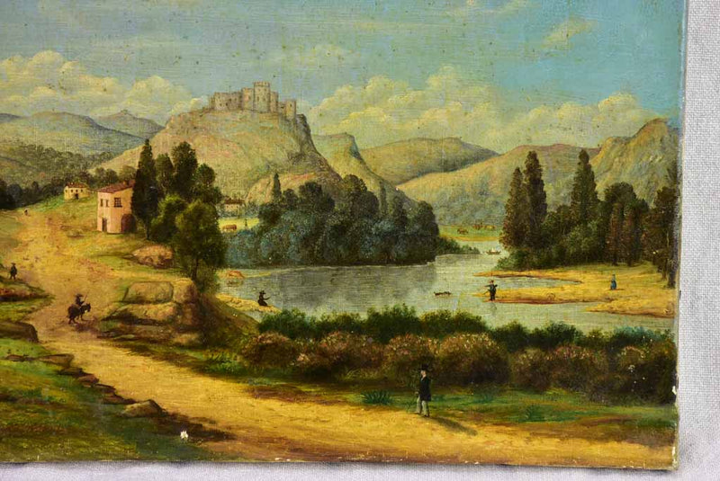 19th Century landscape painting. Oil on canvas, likely Swiss 17¼ x 14¼""