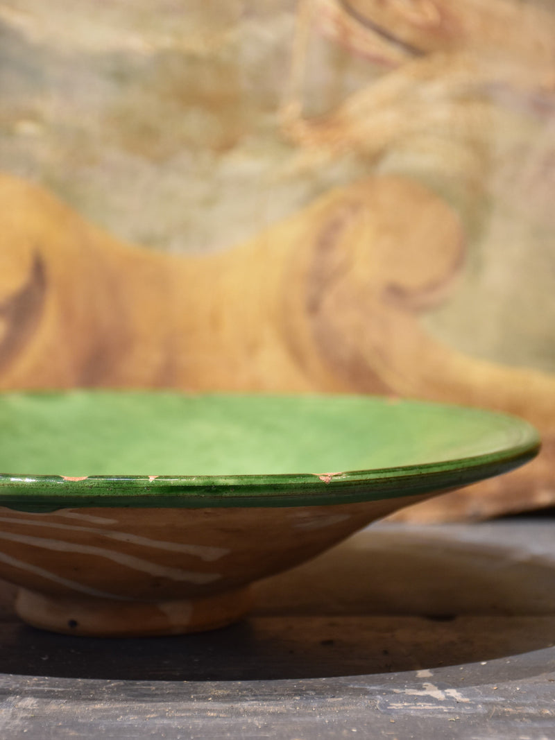 Antique French ceramic bowl (vire-omelette) with green glaze