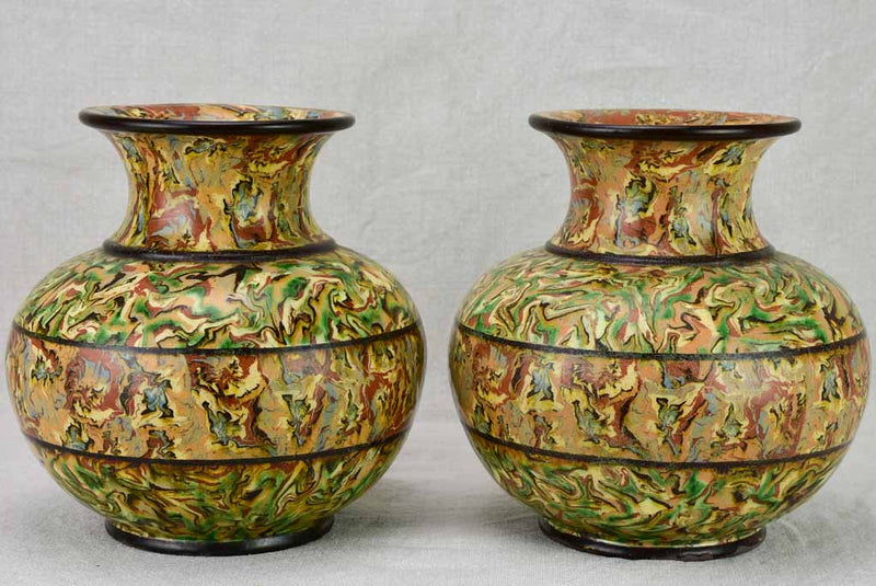 Rare pair of marbelized ceramic vases - Pichon Uzes 8¼"