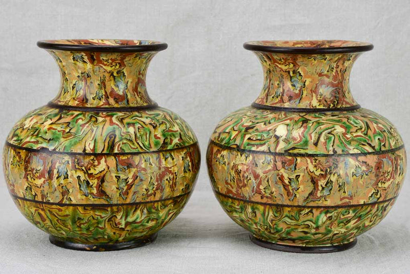 Rare pair of marbelized ceramic vases - Pichon Uzes 8¼"