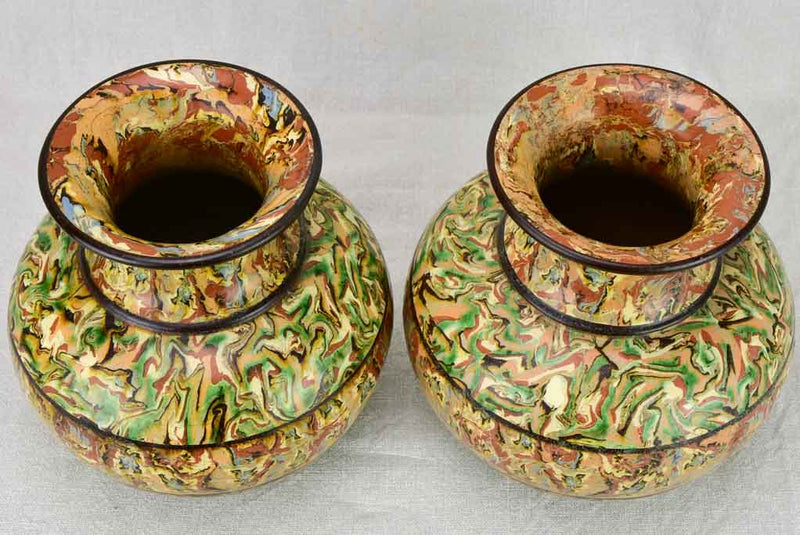 Rare pair of marbelized ceramic vases - Pichon Uzes 8¼"