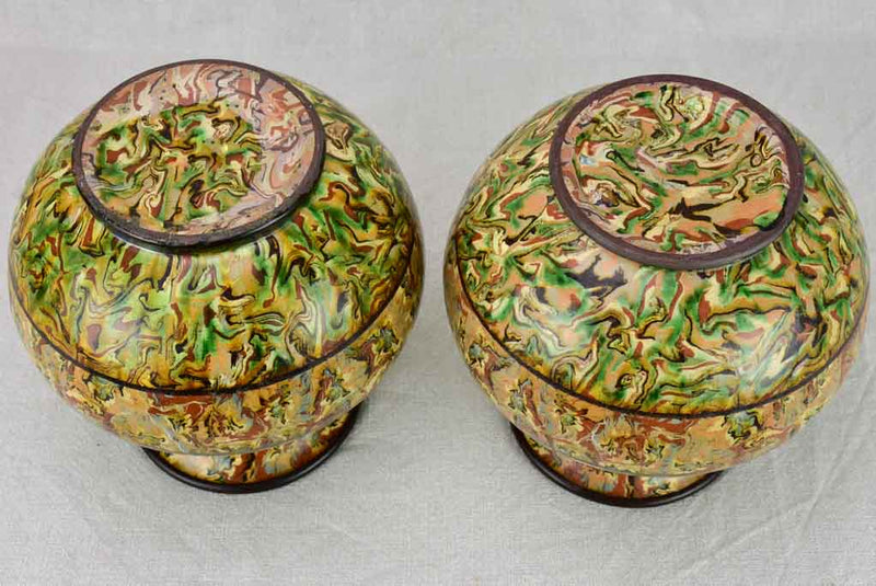 Rare pair of marbelized ceramic vases - Pichon Uzes 8¼"