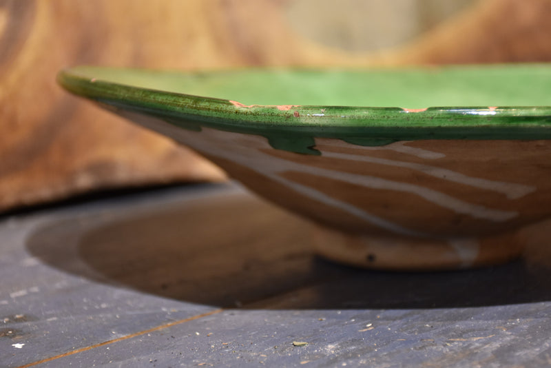 Antique ceramic bowl (vire-omelette) green glaze