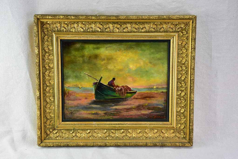 Rustic Beached Fishing Boat Depiction