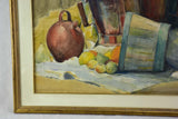 Vintage French watercolor still life - fruit and baskets 28¾" x 23¼"
