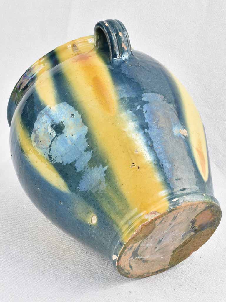 Early 19th century blue and yellow confit pot 11"