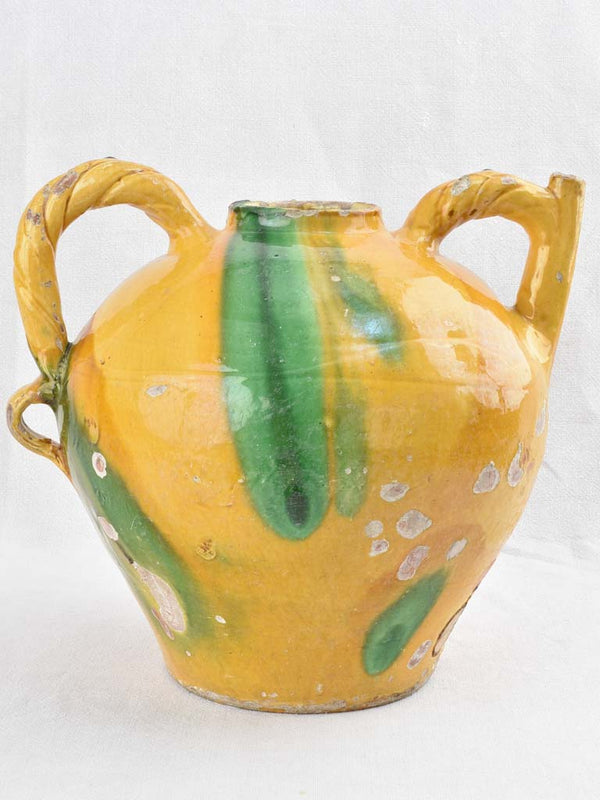 Antique French yellow-green glazed water ewer