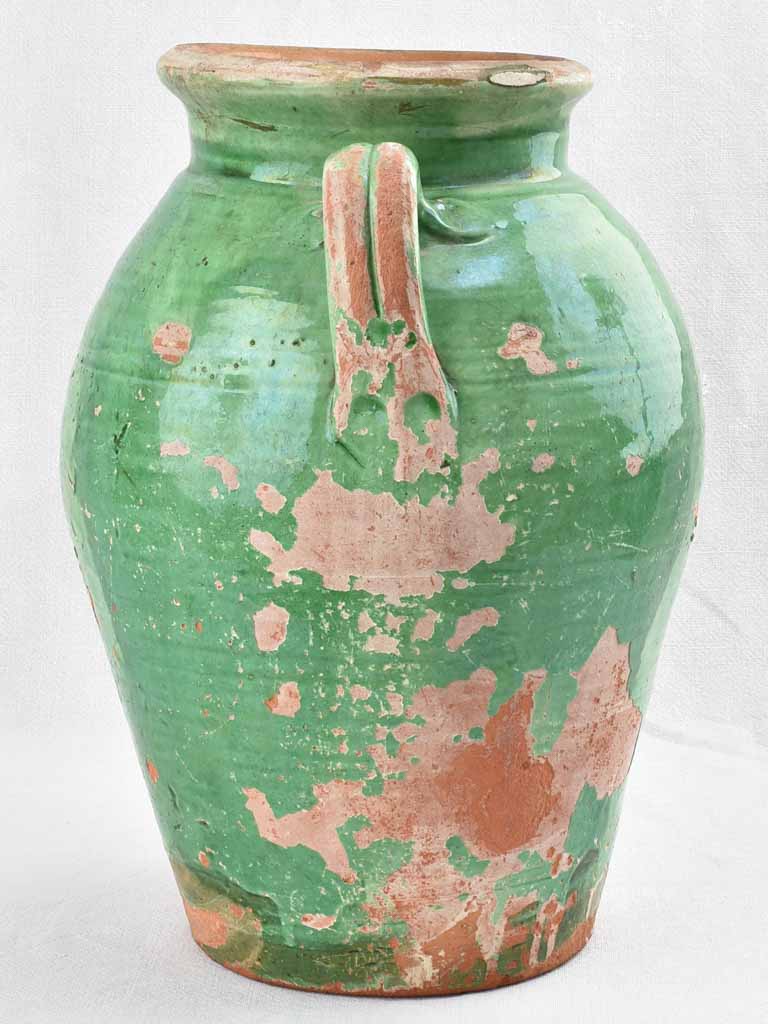 Antique French confit pot with green glaze 18½"