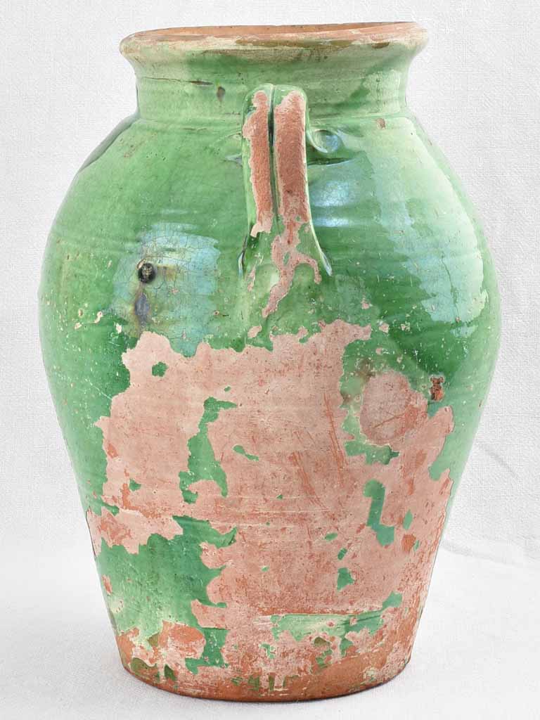 Antique French confit pot with green glaze 18½"