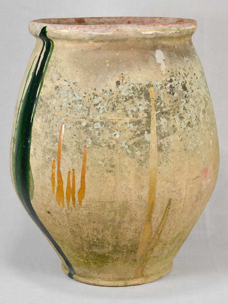 Early-20th-century Castelnaudary olive pot with green 21¾"
