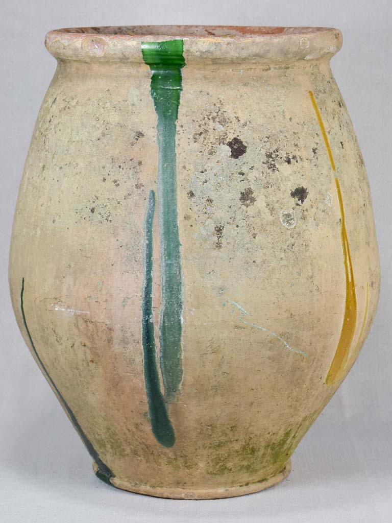 Early-20th-century Castelnaudary olive pot with green 21¾"