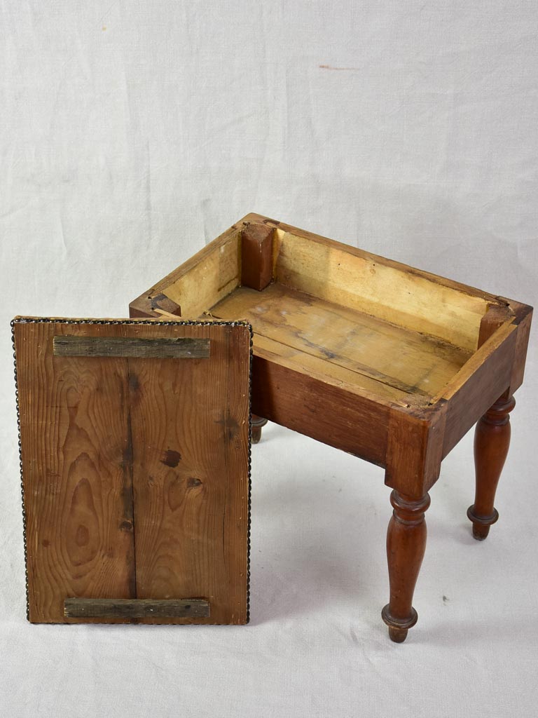 Antique French wooden stool with storage