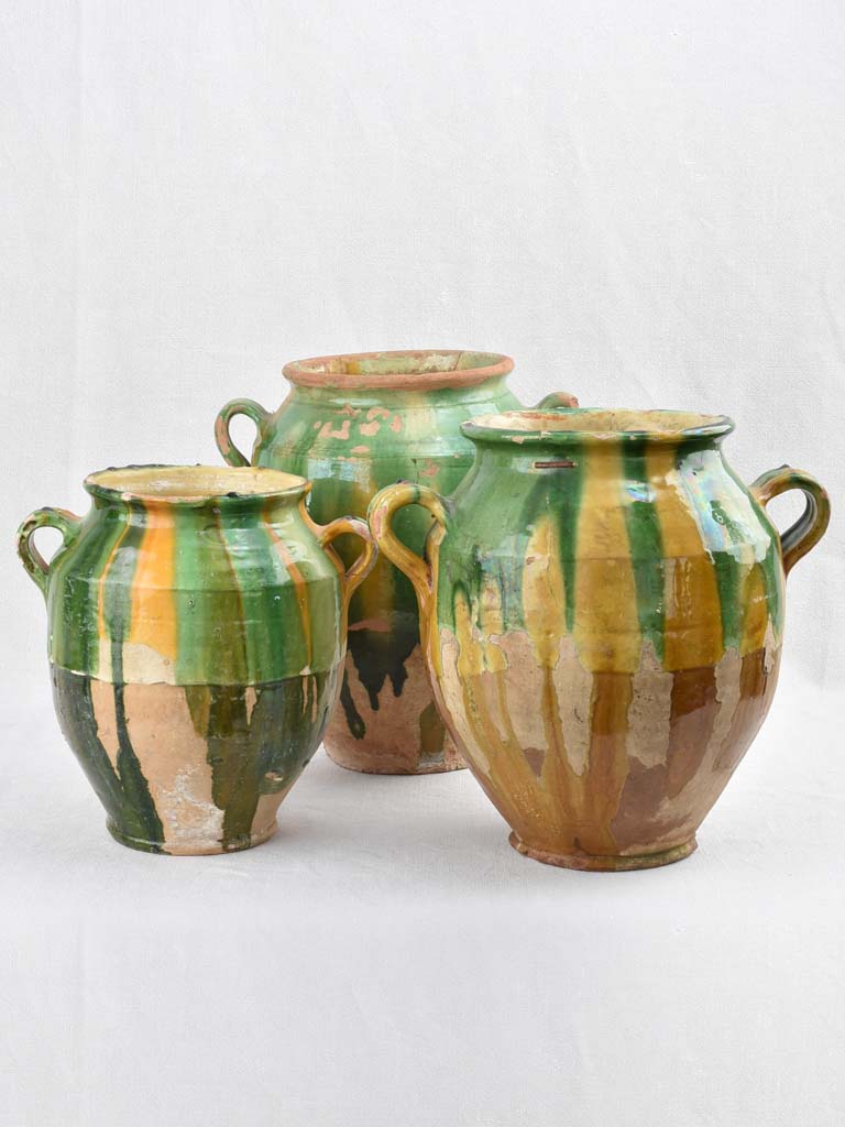 Collection of three green and yellow confit pots - 19th century 13¾"