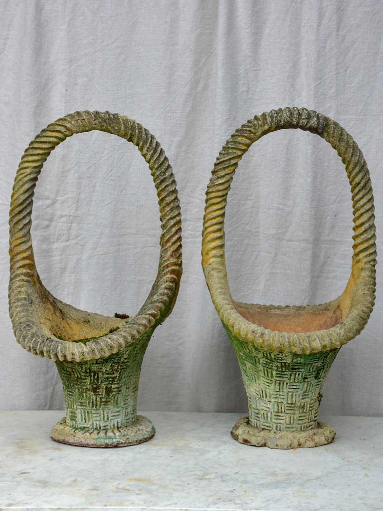 Large pair of vintage French planters in the shape of baskets