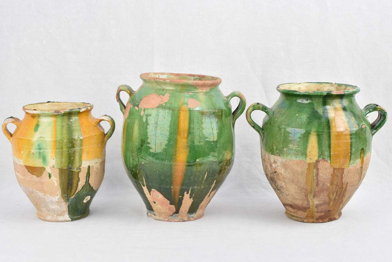Collection of three green and yellow confit pots - 19th century 13¾"
