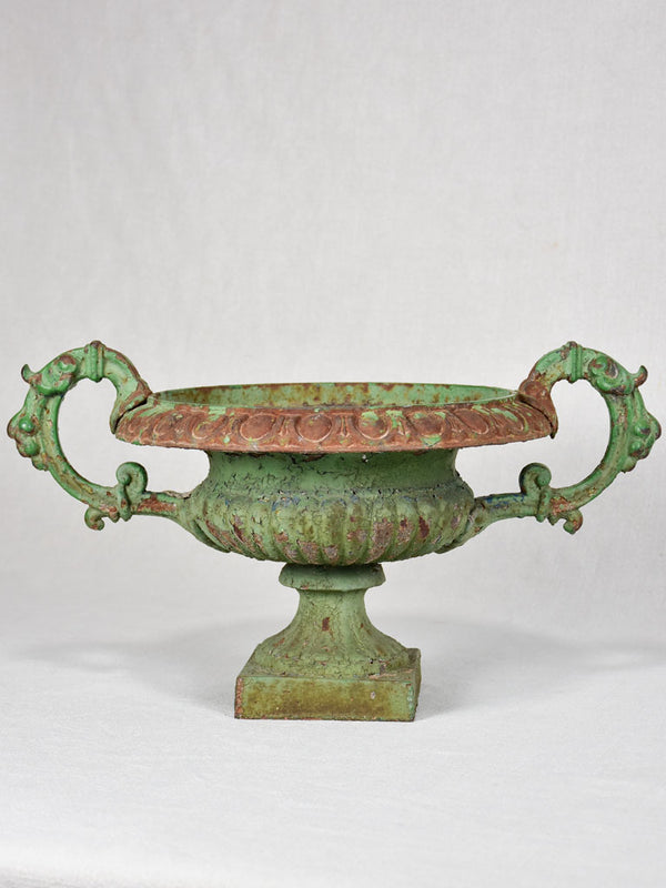 Antique French Medici vase with large handles and green patina