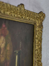 Antique French still life with Dahlias and autumn fruit. Oil on canvas. Signed 23¼" x 19¾"