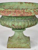 Antique French Medici vase with large handles and green patina