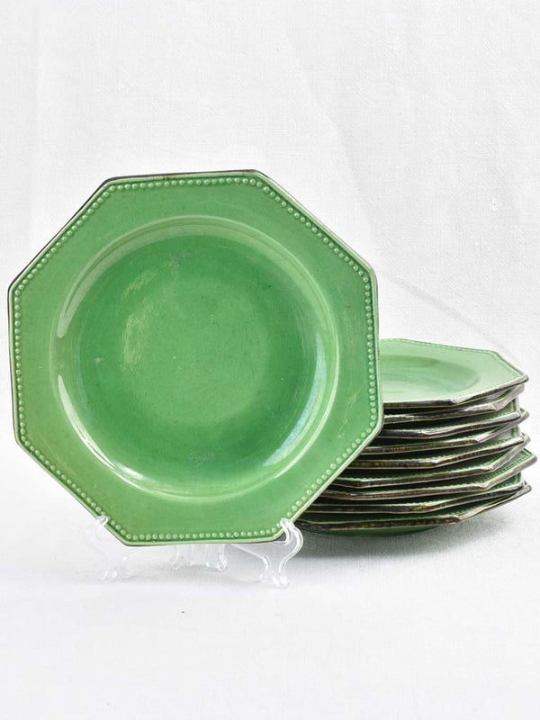 Vintage octagonal green-glazed dinner plates set