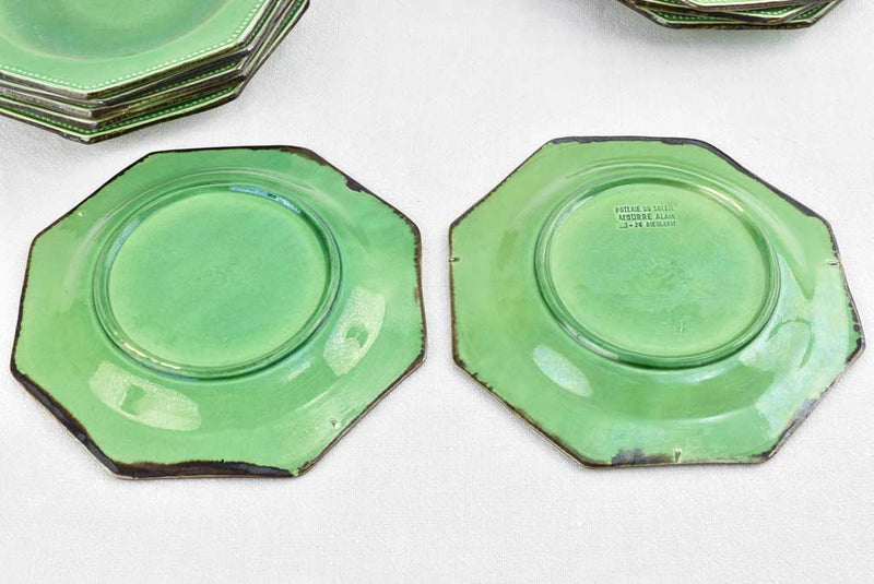 Antique beaded green octagonal plates