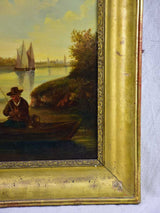 19th Century Dutch painting with sailboats. Oil on wood 23¾" x 20½"