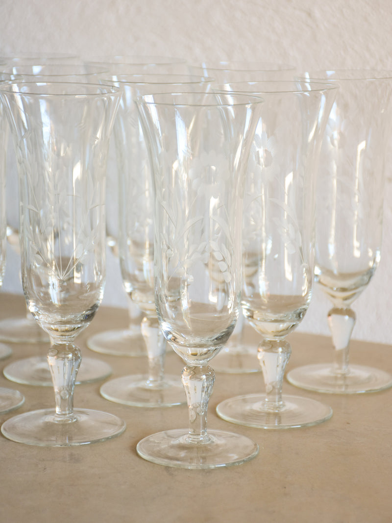 Set of twelve vintage French champagne flutes