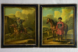 Rare pair of oil on tole paintings of military men on horseback 18" x 15¼"