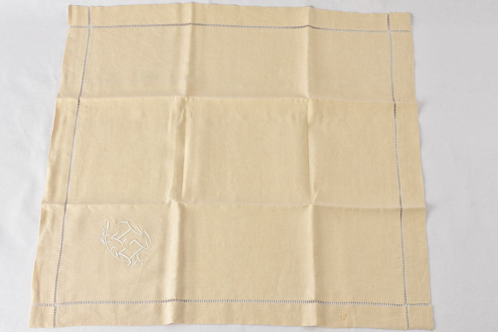 Antique French bed linen w/ CT monogram - double bed - Fleur Bleue 90" x 118"