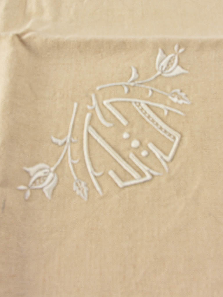 Antique French bed linen w/ CT monogram - double bed - Fleur Bleue 90" x 118"